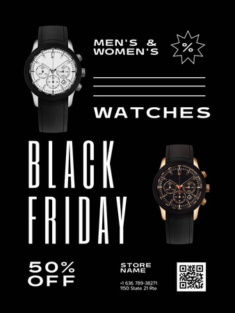 Stylish Watches Sale on Black Friday Poster US Design Template
