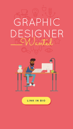 Graphic Designer Working on Laptop in Red Instagram Video Story Design Template