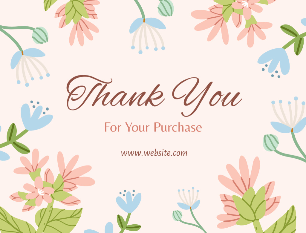 Charming Thank Phrase for Purchase With Florals Postcard 4.2x5.5in tervezősablon