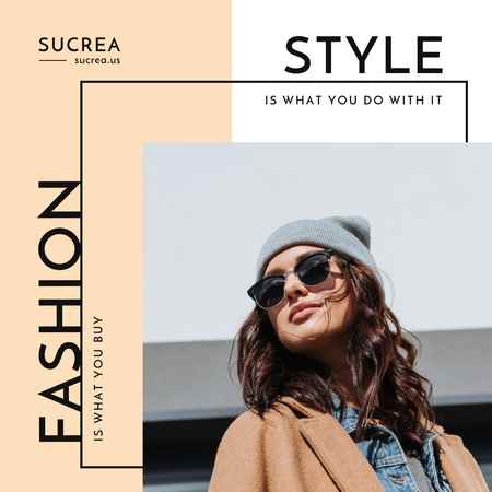 Style Quote Woman in Winter Outfit and Sunglasses Instagram Design Template