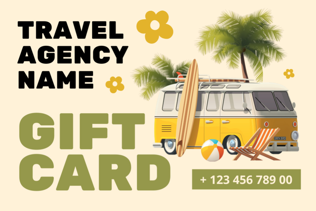 Template di design Active Leisure Tour Offer with Retro Camping Van Gift Certificate