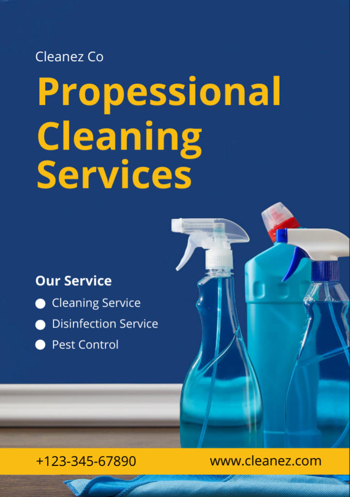 Ontwerpsjabloon van Flyer A7 van Experienced Cleaning Services Offer With Detergents In Blue