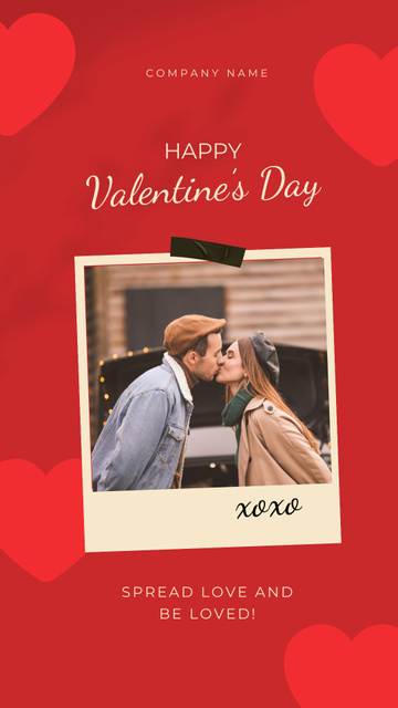Happy Valentine`s Day Kiss Photo In Red Instagram Video Story Design Template