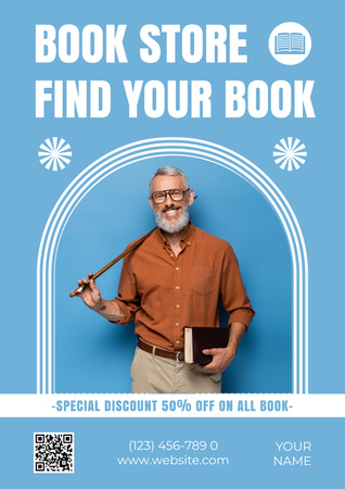 Senior Reader on Book Store Ad Poster Design Template