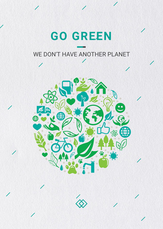 Ecology Concept with Green Nature Icons Flyer A6 Tasarım Şablonu