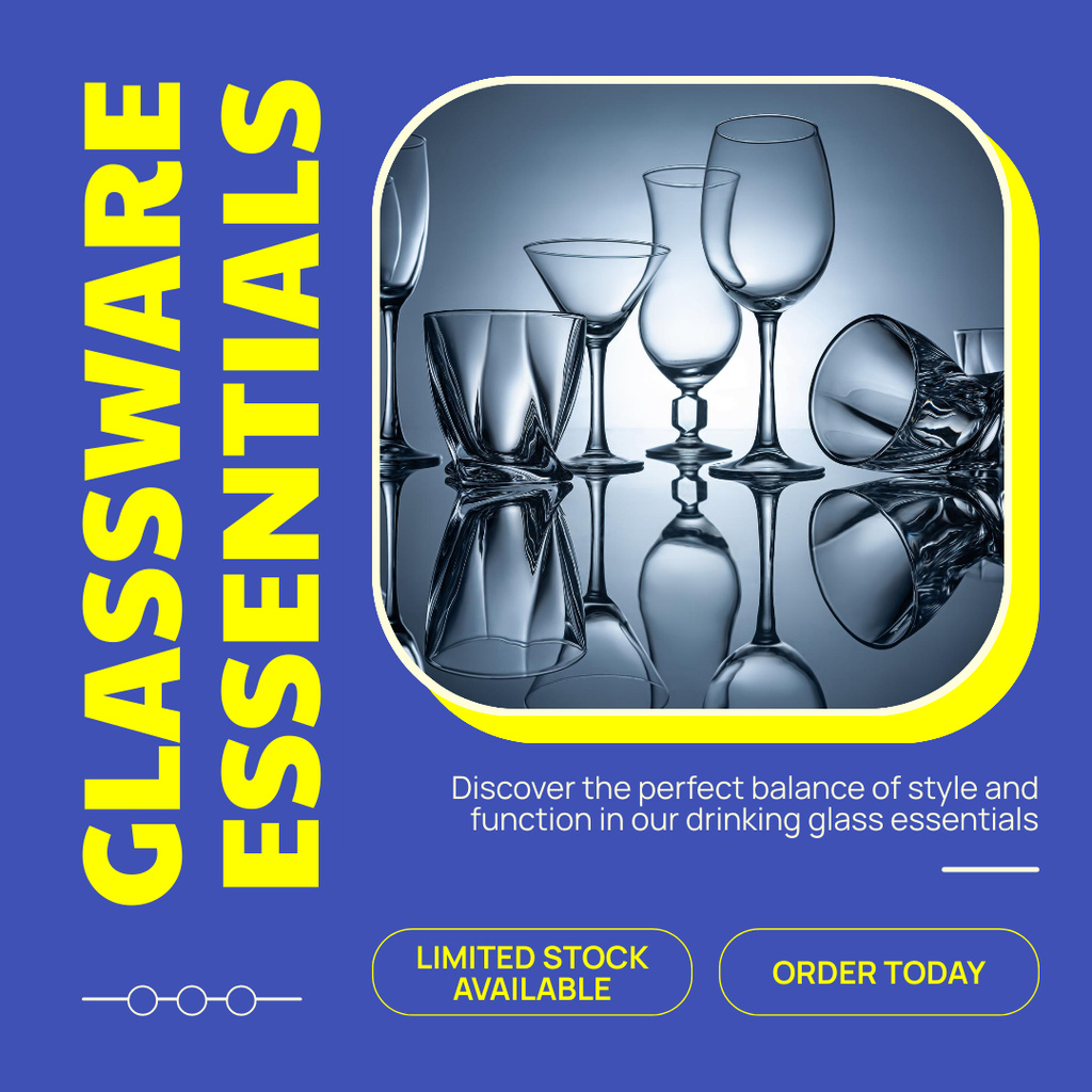 Glassware Essentials Ad with Elegant Wineglasses Instagram Design Template