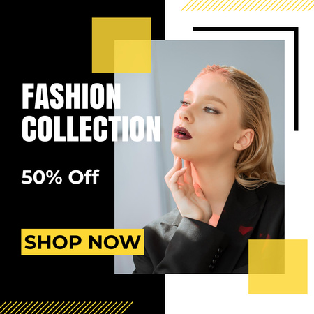 Fashion Collection Ad with Woman in Black Instagram Design Template