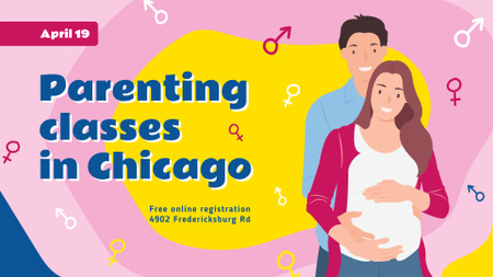 Plantilla de diseño de Clases para padres Mujer embarazada y esposo FB event cover 
