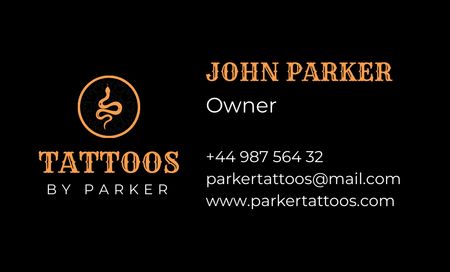 Tattoos From Professional Artist With Snake Business Card 91x55mm Design Template