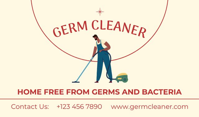 Cleaning Services Ad with Man Vacuuming Business card Tasarım Şablonu