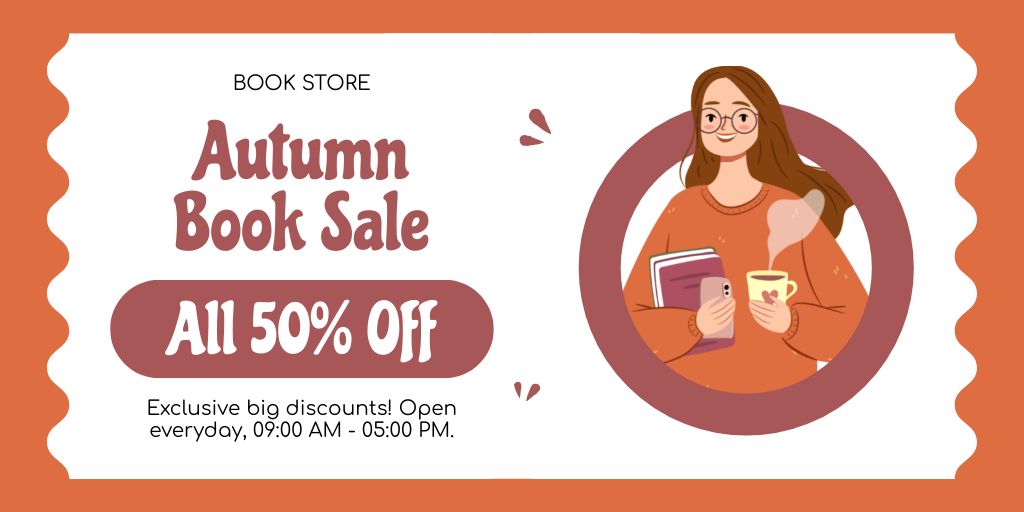 Ontwerpsjabloon van Twitter van Exclusive Autumn Books Sale Offer With Illustration