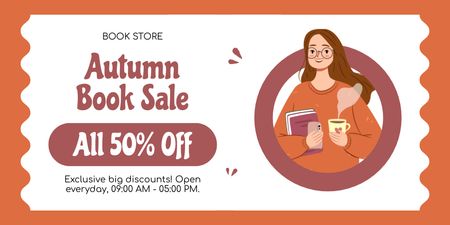 Plantilla de diseño de Oferta exclusiva de venta de libros de otoño con ilustración Twitter 