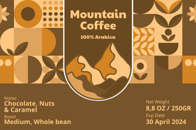 Designvorlage Mountain Coffee Offer on Brown für Label