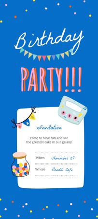 Birthday Celebration Announcement with Party Decorations Invitation 9.5x21cm Design Template
