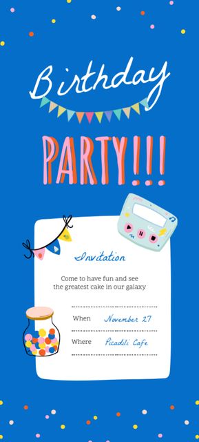 Plantilla de diseño de Birthday Celebration Announcement with Party Decorations Invitation 9.5x21cm 