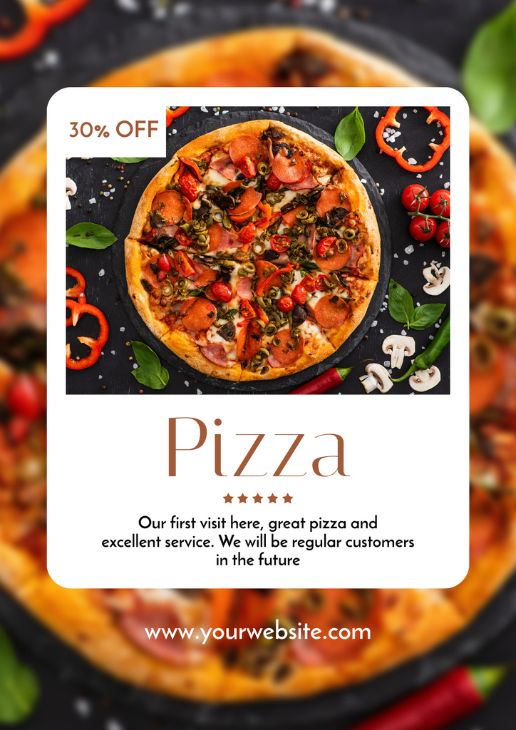 Offer Discount on Appetizing Pizza with Vegetables Poster Tasarım Şablonu