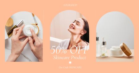 Platilla de diseño Promo of Cosmetic Products with Woman applying Cream Facebook AD