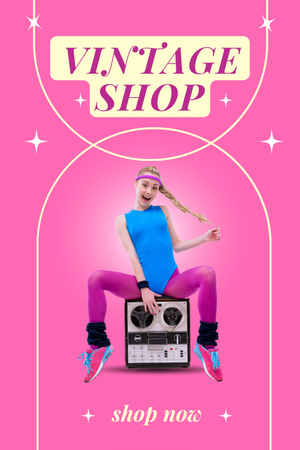 Vintage shop of retro clothes pink Pinterest Design Template