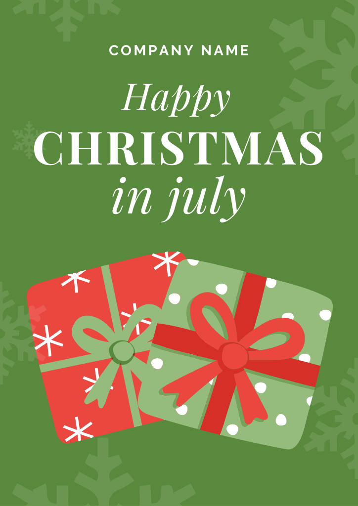 Cheerful Christmas in July Salutations With Presents Illustration Flyer A4 Design Template