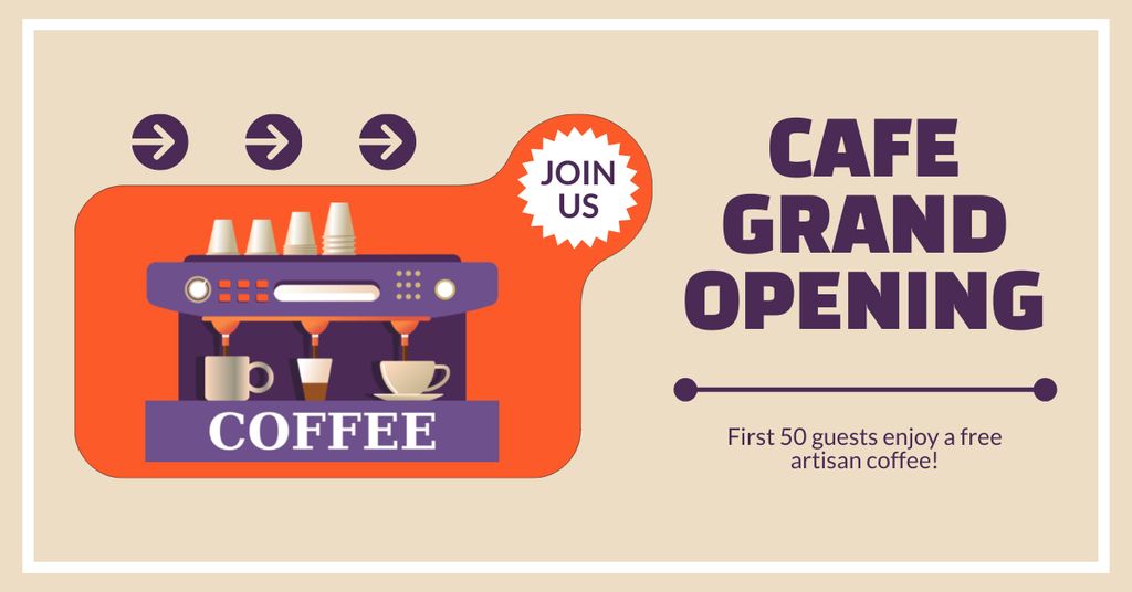 Plantilla de diseño de Lively Cafe Grand Opening With Coffee Machine Facebook AD 