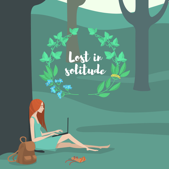 Ontwerpsjabloon van Instagram AD van Solitude Inspiration with Girl Working on Laptop in Park