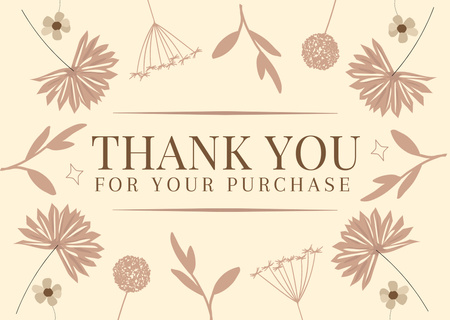 Thank You For Your Purchase Message with Hand Drawn Flowers Card Design Template