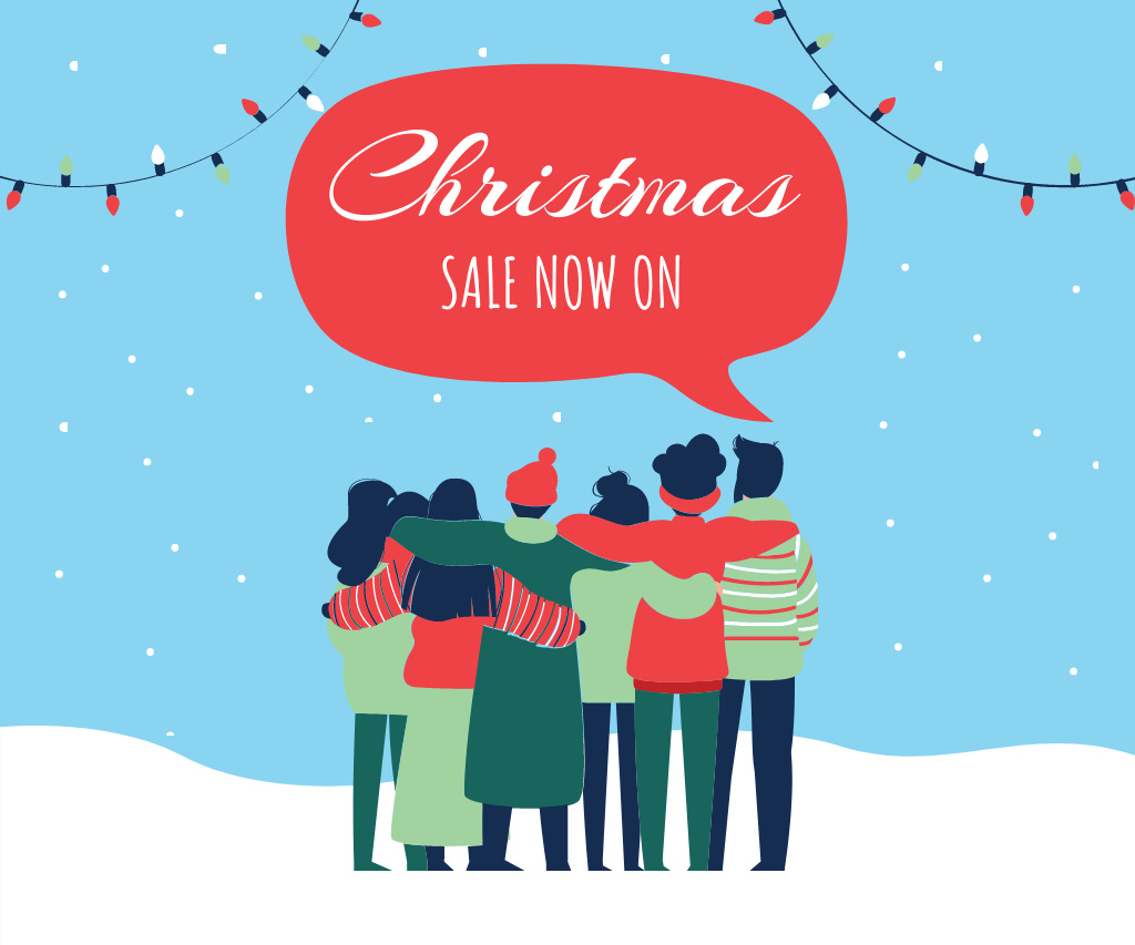 Christmas Sale Announcement with Hugging People Large Rectangle Tasarım Şablonu