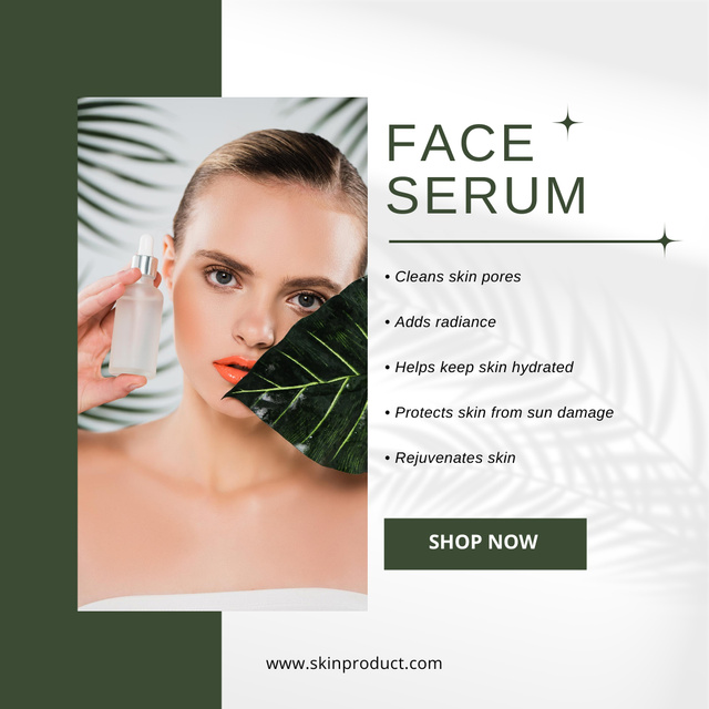 Plantilla de diseño de Moisturizing Face Serum Offer with Benefits Description Instagram 