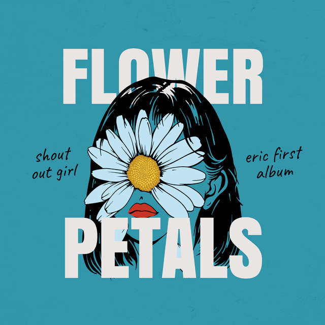 Illustration of Girl with Flower Album Cover Πρότυπο σχεδίασης