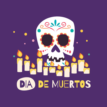 Dia de los Muertos Celebration with Skull and Candles Animated Post Tasarım Şablonu