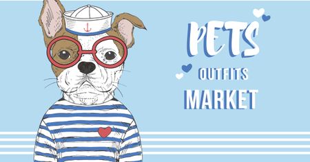 Plantilla de diseño de Pets Outfits Shop Offer with Funny Bulldog Facebook AD 