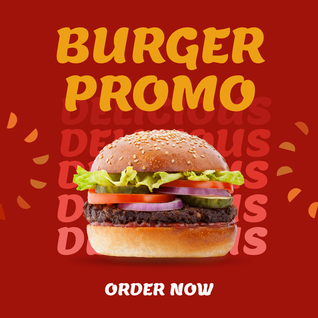 Fast Food Offer with Tasty Burger on Red Instagramデザインテンプレート