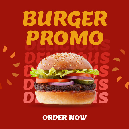 Fast Food Offer with Tasty Burger on Red Instagram Design Template