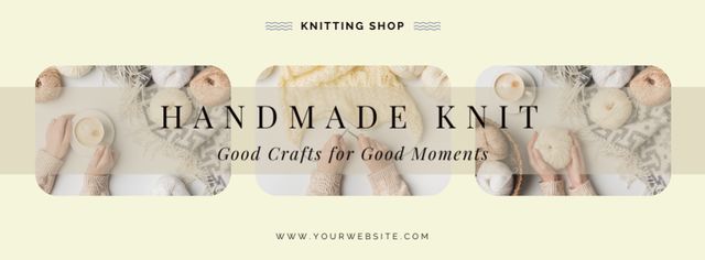 Platilla de diseño Knitting Shop Offer with Woman Holding Yarn Balls Facebook cover