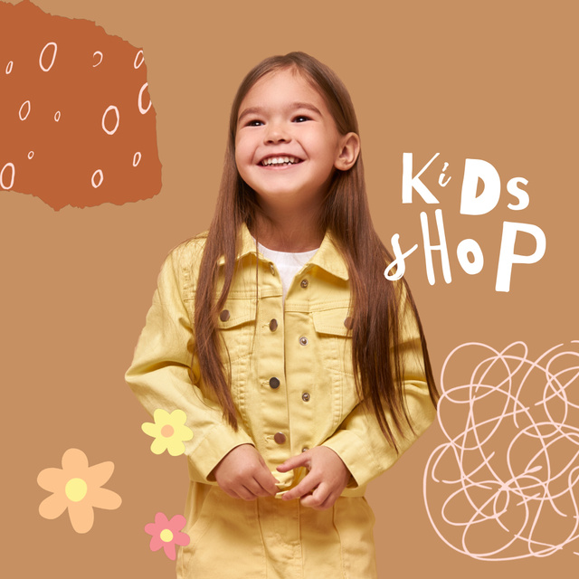 Kids Shop Ad with Cute Little Girl Animated Post Modelo de Design