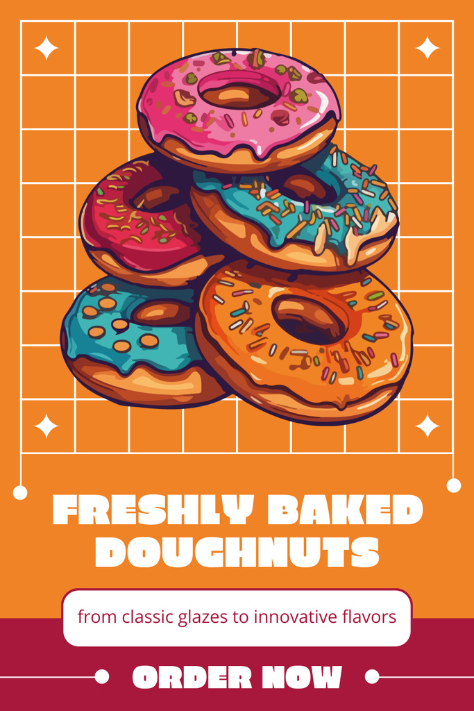 Ontwerpsjabloon van Pinterest van Doughnut Shop Promo with Bright Illustration in Orange