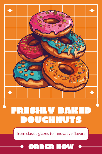 Doughnut Shop Promo with Bright Illustration in Orange Pinterest Design Template