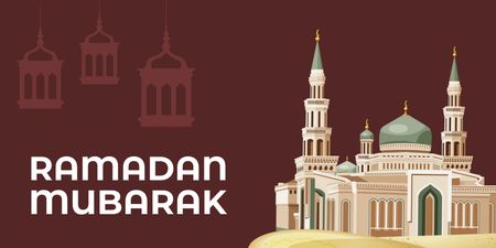 Plantilla de diseño de Saludo de Ramadán con Mezquita Twitter 