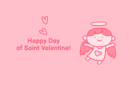 Designvorlage Saint Valentine's Day Greeting on Pink with Cute Angel für Postcard 4x6in
