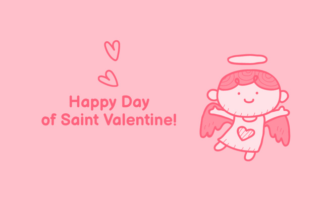 Saint Valentine's Day Greeting on Pink with Cute Angel Postcard 4x6in – шаблон для дизайна