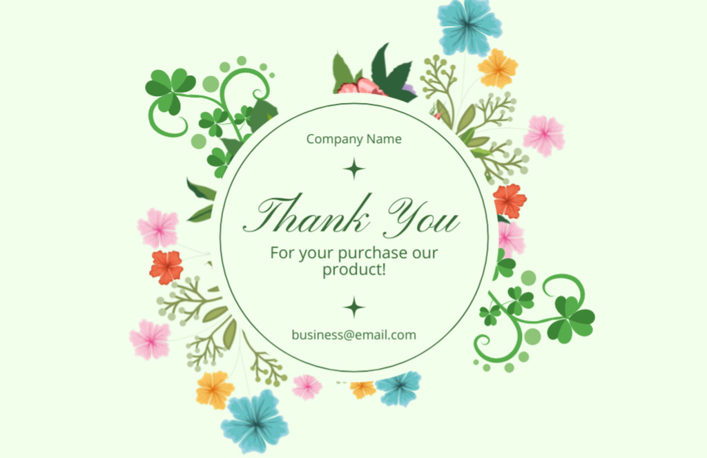 Thank You Message in Round Floral Frame Thank You Card 5.5x8.5in Design Template