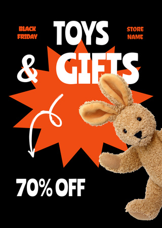 Toys Sale on Black Friday with Cute Rabbit Flyer A6 Design Template