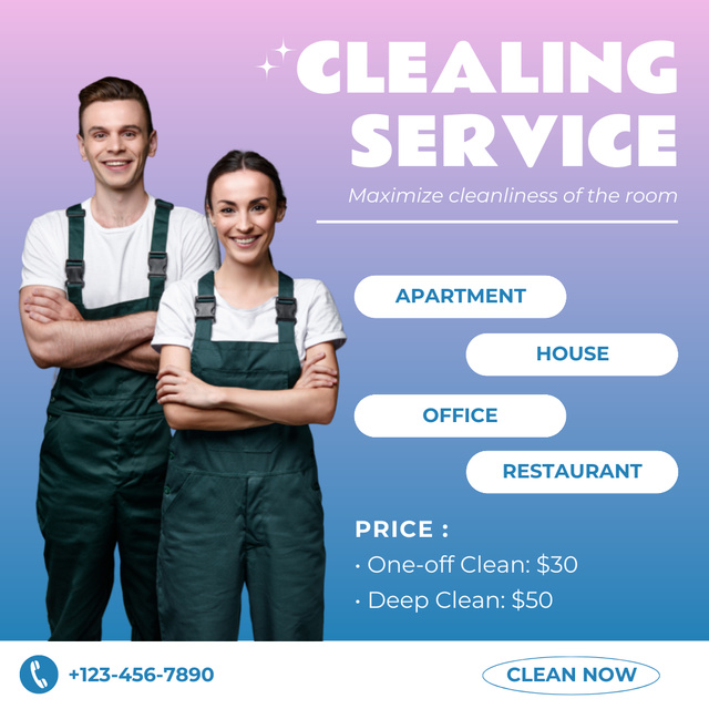 Designvorlage Offices and Apartments Cleaning Service Offer für Instagram