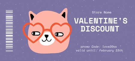 Curious Cat Face And Valentine's Day Discount Voucher Coupon 3.75x8.25in – шаблон для дизайну