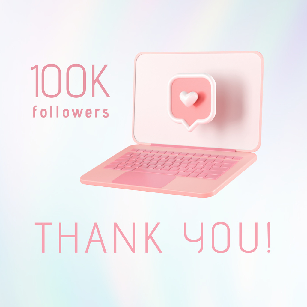 Thank You Message to Followers with Pink Laptop Instagram Tasarım Şablonu