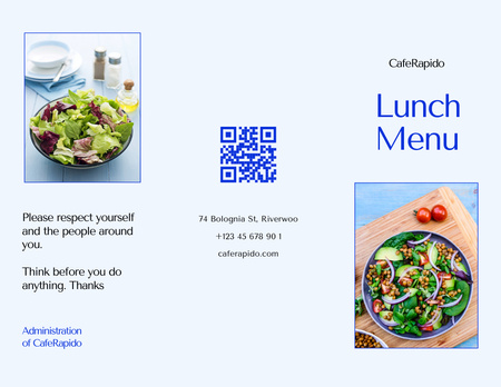 Platilla de diseño Lunch Menu Announcement with Appetizing Dishes Menu 11x8.5in Tri-Fold