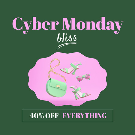 Cyber Monday Sale with Fashionable Green Female Accessories Animated Post Design Template