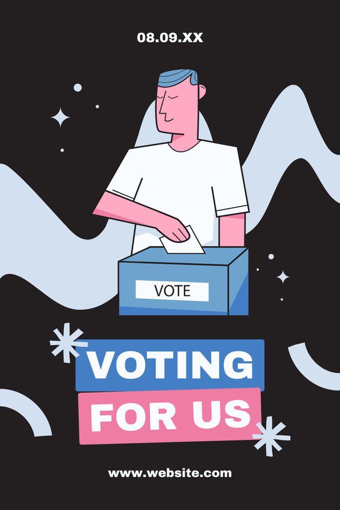 Election Announcement with Voter Illustration Pinterest Design Template