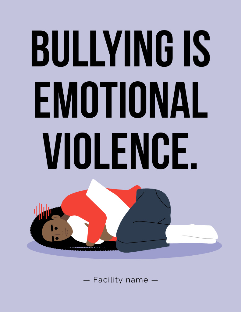 Awareness of Stop Bullying with Illustration of Crying Girl Poster 8.5x11in Modelo de Design