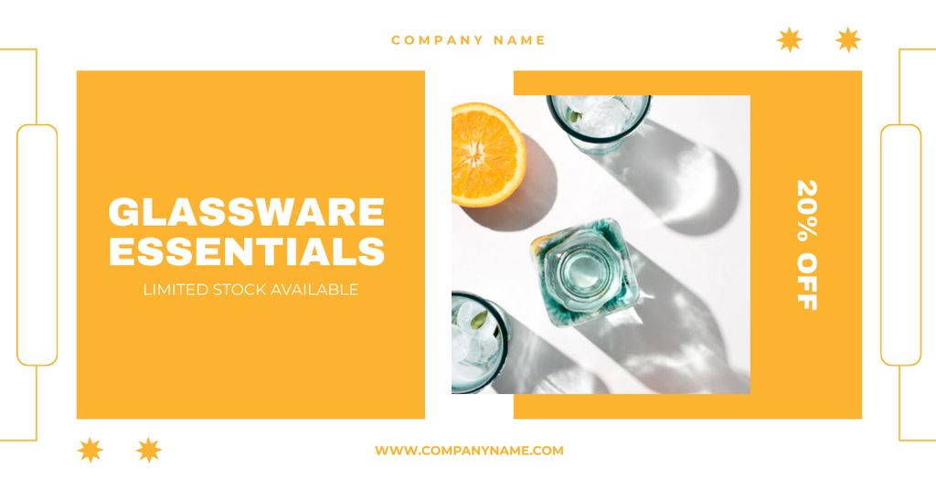 Limited Offer Of Glass Drinkware And Bottle With Discount Facebook AD Design Template